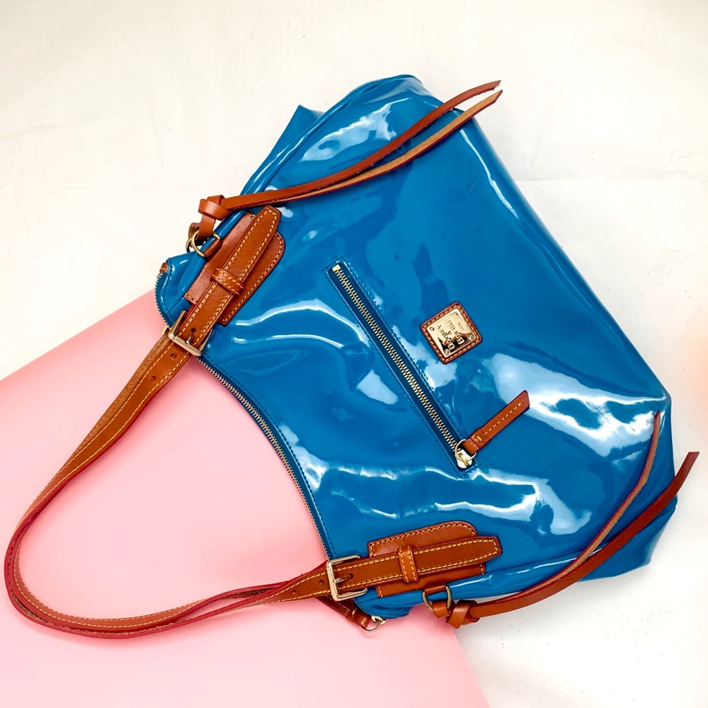 SOLD!!! Dooney & Bourke medium, electric blue leather with chestnut details